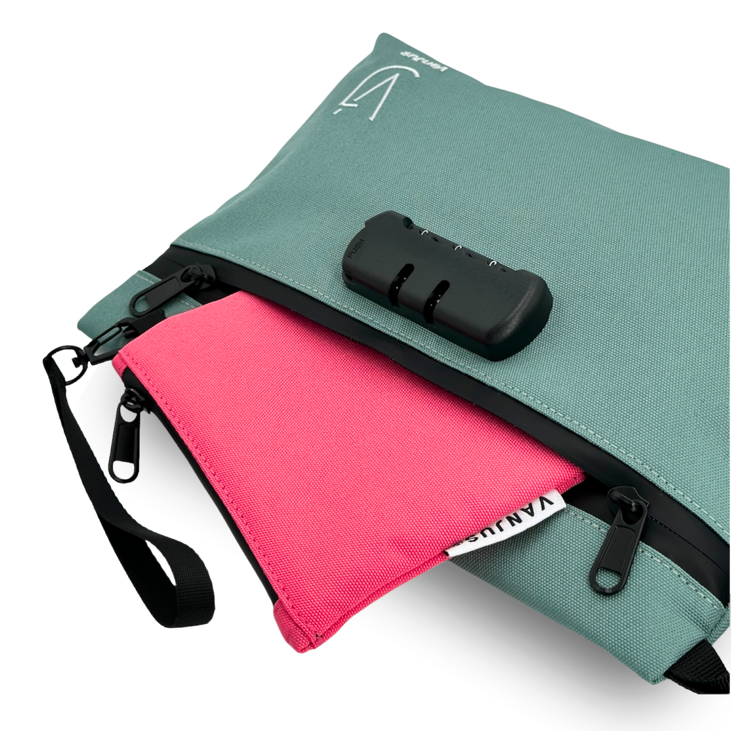 Smell Proof Bag with Combination Lock and Odor Proof Clutch Bundle, Travel Bag, Money Bag (Green-Pink))
