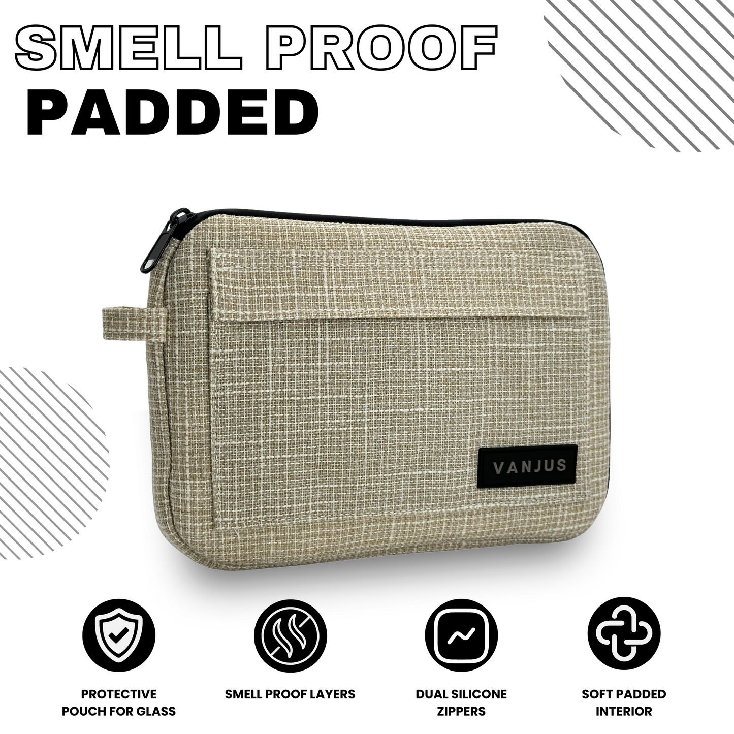 Smell Proof Padded Bag, Glass Protection Case, Odor Proof Pouch Travel Organizer Clutch (Tan)
