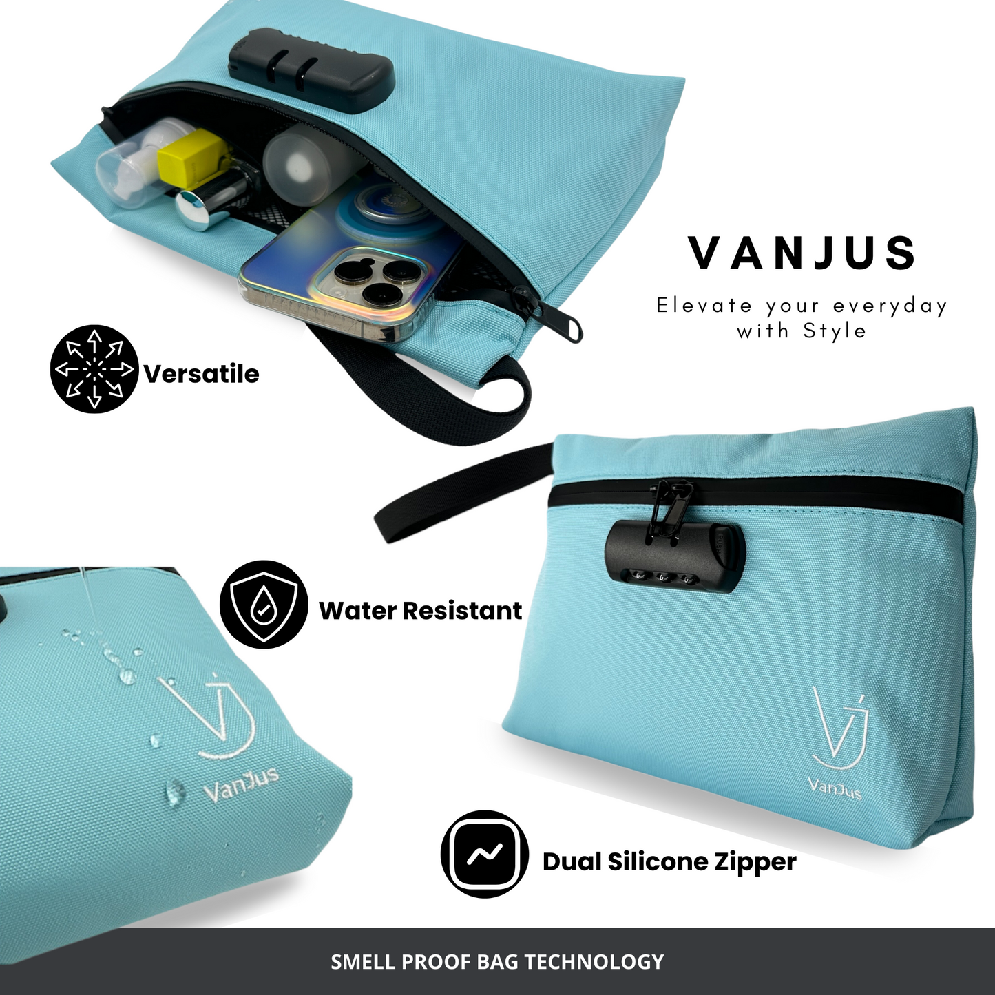 Smell Proof Bag with Combination Lock and Odor Proof Clutch Bundle, Travel Bag, Money Bag (Green-Pink))