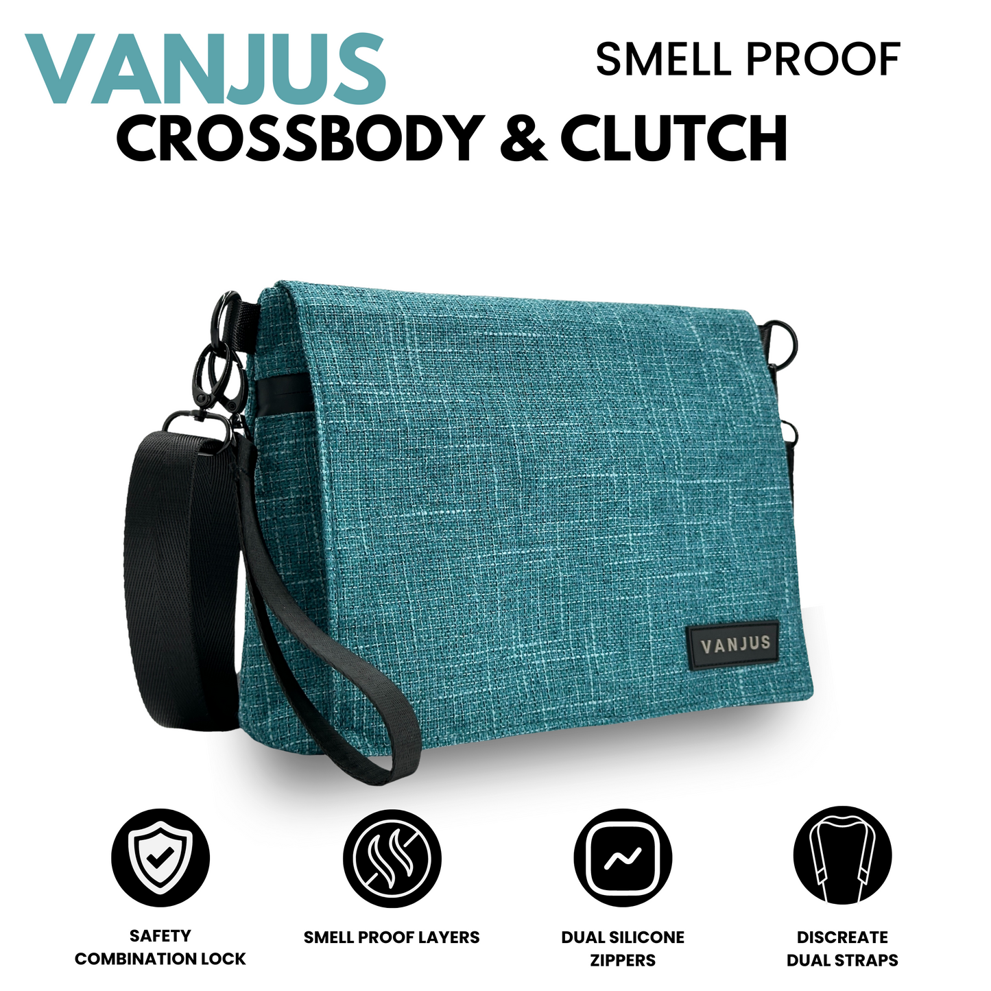 Smell Proof Crossbody Bag with Combination Lock, Travel Organizer Bag, Money Bag with Lock (Turquoise)