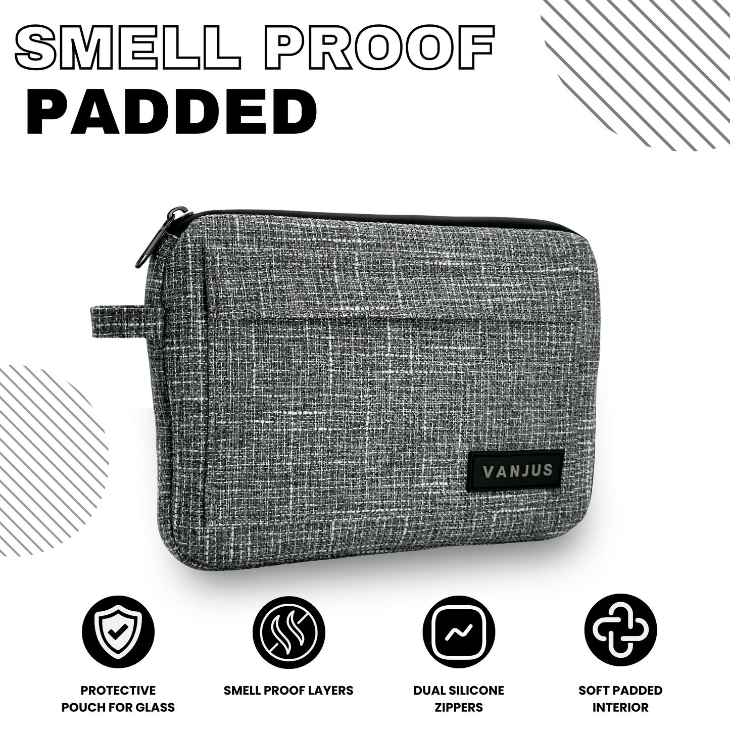 Smell Proof Padded Bag, Glass Protection Case, Odor Proof Pouch Travel Organizer Clutch (Gray)