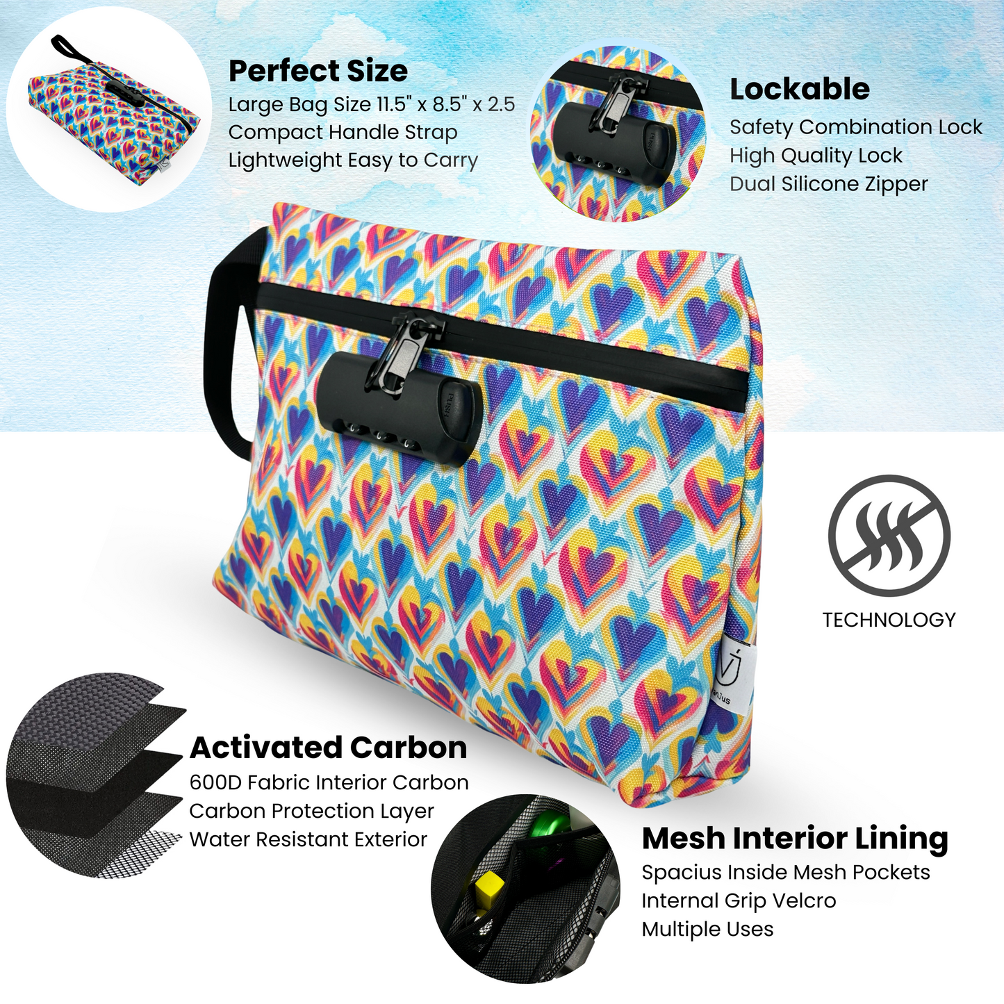 Smell Proof Bag with Combination Lock, Money Bag with Lock, Travel Organizer Bag for Women (Multicolor)