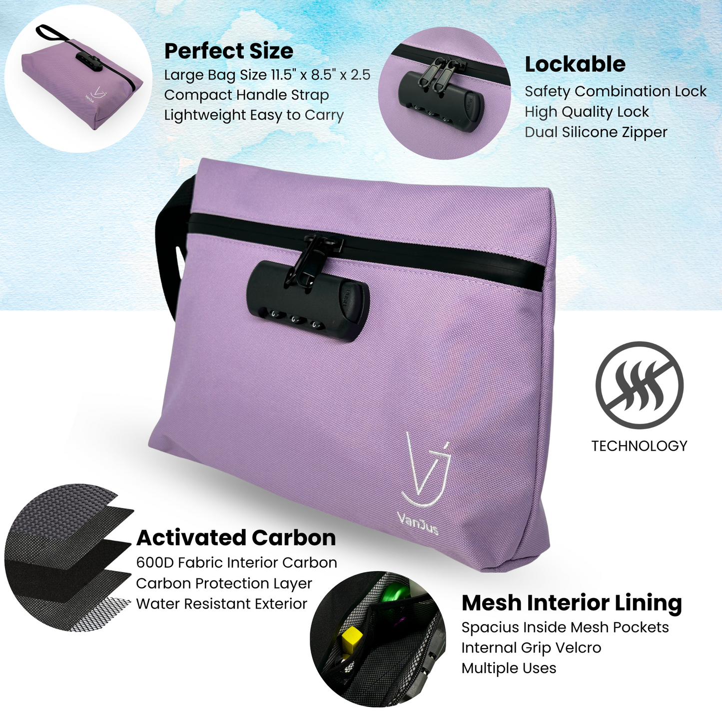 Smell Proof Bag with Combination Lock and Odor Proof Clutch Bundle, Travel Bag, Money Bag (Hearts-Purple)