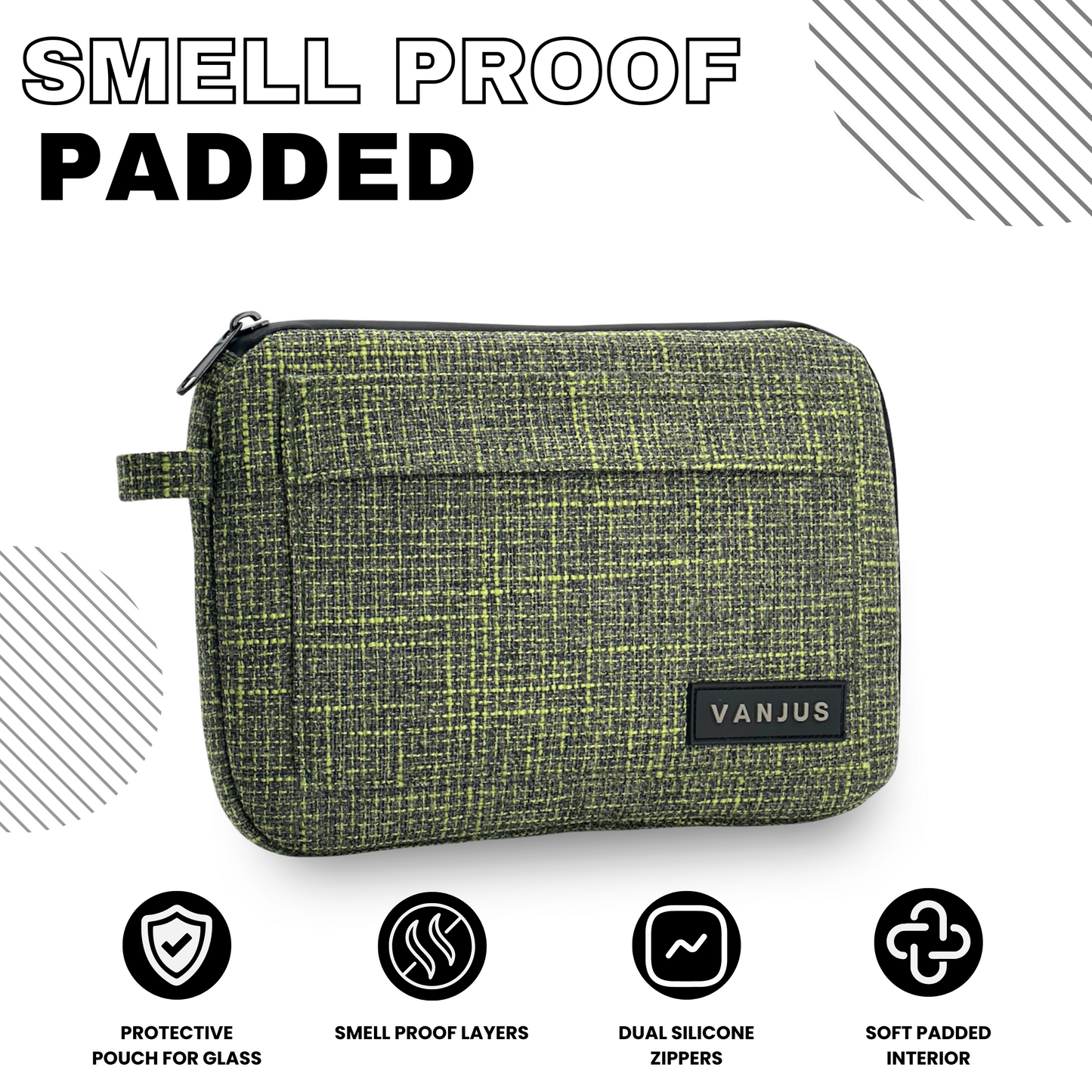 Smell Proof Padded Bag, Glass Protection Case, Odor Proof Pouch Travel Organizer Clutch (Green)