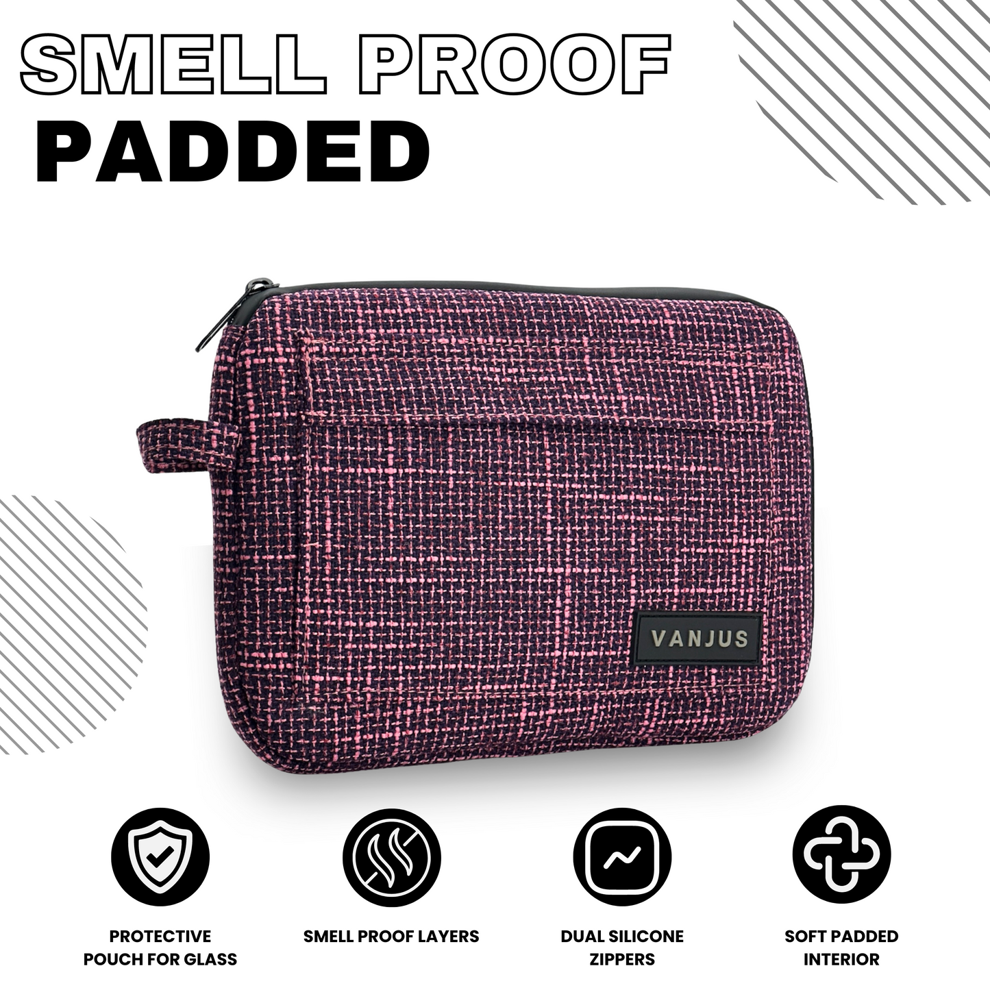 Smell Proof Padded Bag, Glass Protection Case, Odor Proof Pouch Travel Organizer Clutch (Pink)